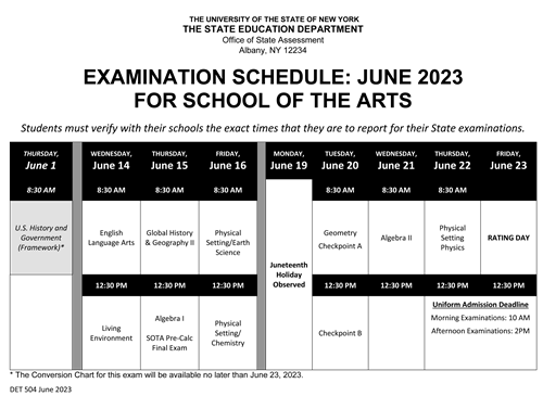 Exam schedule